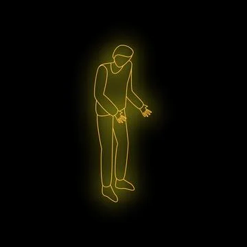 Young man showing something with neon light effect Stock Illustration
