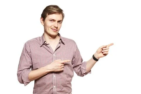 Young man is showing something Stock Photos