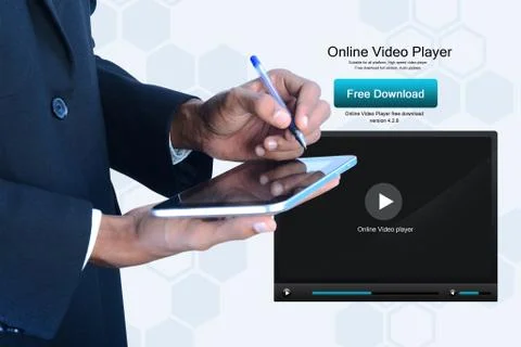 Young man showing  a tablet computer Illustrazione stock