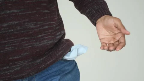 Young man shows empty pant pocket with copy space Stock Footage 276039514