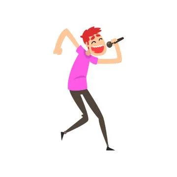 Young man singing a song with microphone, pop singer vector Illustration Stock Illustration
