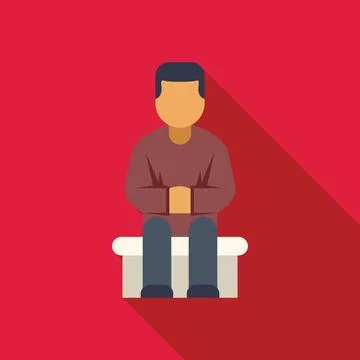 Young man sitting on bench holding hands on lap, contemplation and rest Stock Illustration