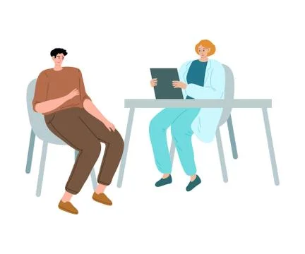 Young man sitting at doctors visit in clinic vector illustration Stock Illustration