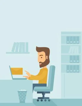 Young man sitting infront of a computer laptop Stock-Illustration