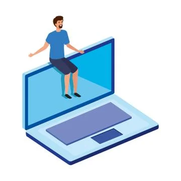 Young man sitting in laptop computer Stock-Illustration