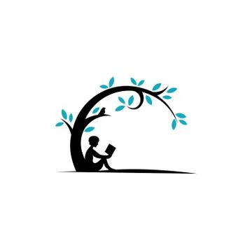 Young man sitting read his favorite book, Education, knowledge concept. Illustrazione stock