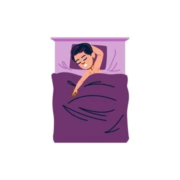 Young man sleeping in bed with hand behind head 스톡 일러스트