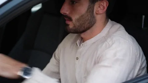Young man sleeping inside his car, exhausted Stock Footage 81416750