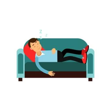 Young man sleeping on the sofa, relaxing person cartoon vector illustration Ilustración de archivo