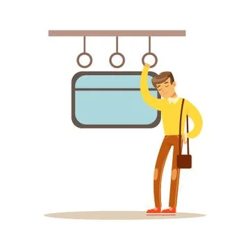 Young man sleeping in the train vector Illustration 스톡 일러스트