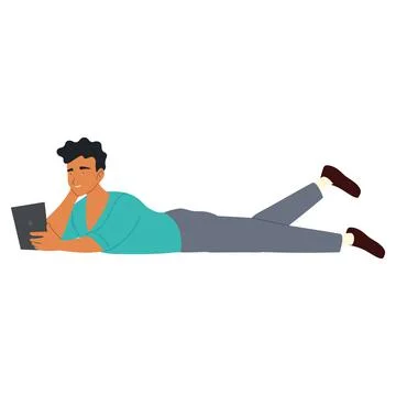 Young man with smartphone lying on floor, procrastinating isolated design Stock Illustration