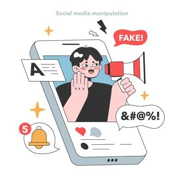 Young man on smartphone screen refutes falsehoods, depicting the growing issue Stock Illustration