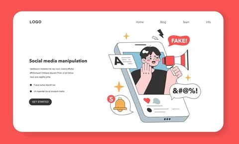 Young man on smartphone screen refutes falsehoods Stock Illustration