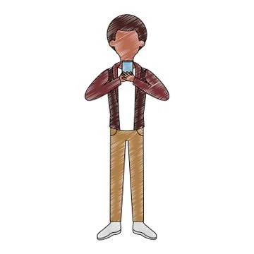 Young man with smartphone scribble faceless Stock Illustration