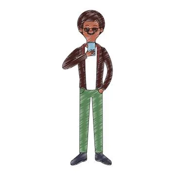 Young man with smartphone scribble 스톡 일러스트