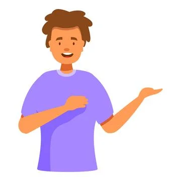 Young man is smiling and presenting something with his hand Stock Illustration