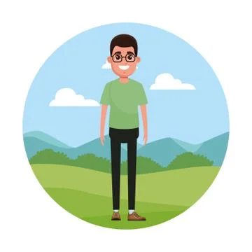 Young man smiling in park Ilustración de archivo