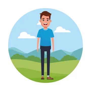 Young man smiling in park Ilustración de archivo