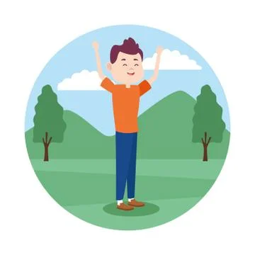 Young man smiling in the park Ilustración de archivo
