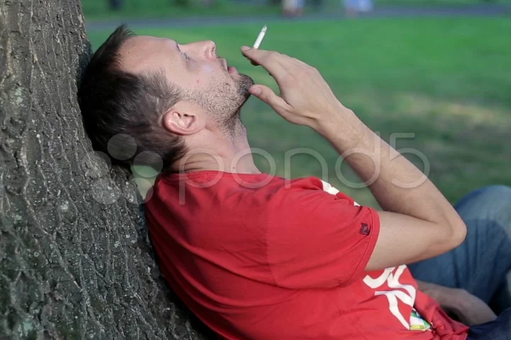 Man Smoking Cigarette In A Park - Stock Video