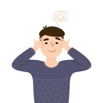 Young Man Solving Puzzle in His Head Thinking and Figuring Something out Half Illustrazione stock