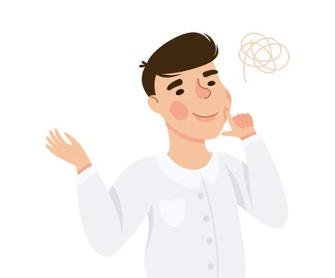 Young Man Solving Puzzle in His Head Thinking and Figuring Something out Half Stock Illustration