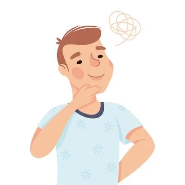 Young Man Solving Puzzle in His Head Thinking and Figuring Something out Half 库存插图
