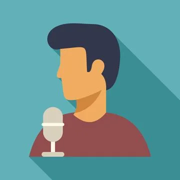 Young man speaking into a microphone with long shadow Stock Illustration