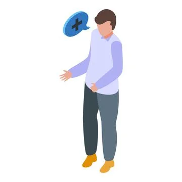 Young man speaking with plus sign in speech bubble is sharing positive thinki Stock Illustration