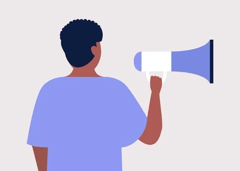 Young man speaks into a megaphone Stock Illustration
