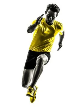 Young man sprinter runner running silhouette Stock Photos