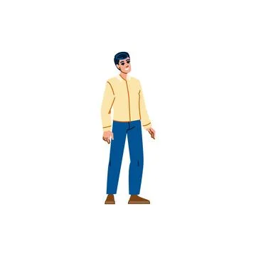 Young man standing and looking up with a smile on white background Stock Illustration