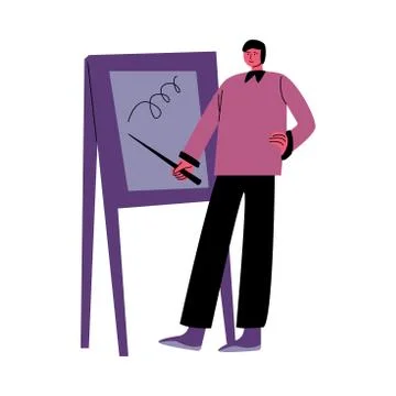 Young man standing and making presentation during business meeting in office Stock Illustration