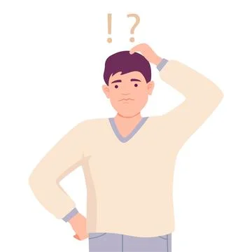 Young Man Standing and Scratching His Head Thinking or Making Decision Vector イラスト素材