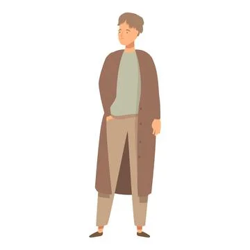 Young man standing in brown coat posing with hand in pocket Stock Illustration