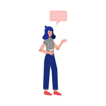 Young Man Standing, Drinking Coffee and Communicating with Speech Bubble Stock Illustration