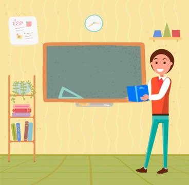 Young Man Standing in front of School Board Vector Stock Illustration