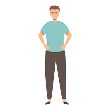 Young man standing with hands on hips smiling and looking confident Stock Illustration