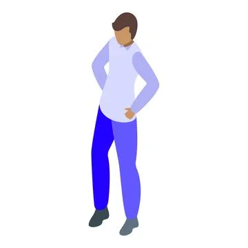 Young man standing with hands on hips is thinking and pondering Stock Illustration