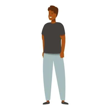 Young man standing with hands in pockets is smiling and looking away Stock Illustration