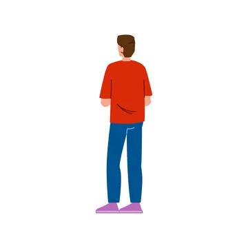 Young man standing with his back turned and looking away Stock Illustration