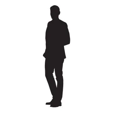 Young man standing in jacket, vector isolated silhouette Stock Illustration
