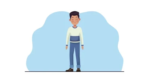 Young man standing still in casual clothes on blue background animation. Stock Footage 339260438