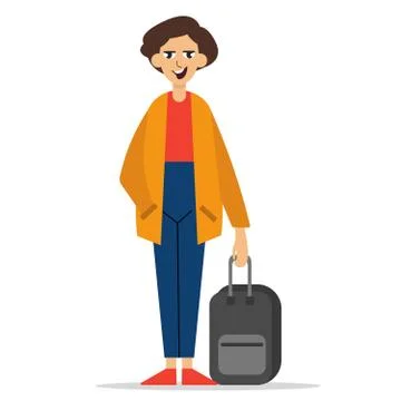 Young man standing with suitcase Illustrazione stock