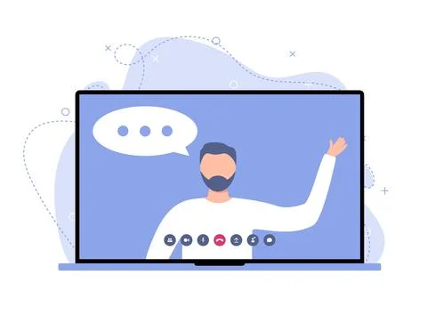 Young man student studies using a laptop application. The concept of online Stock Illustration