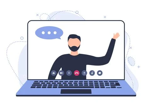 Young man student studies using a laptop application. The concept of online Stock Illustration