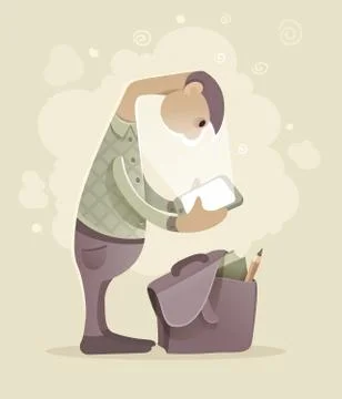 Young man student with tablet smartphone 스톡 일러스트