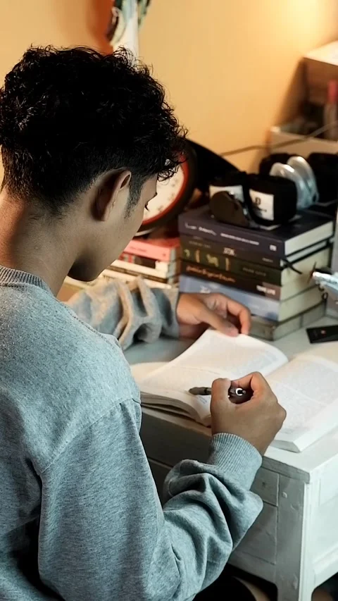 A young man studies at his desk Stock Footage 321691684