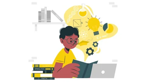 Young man studying a 4k animation science book Stock Footage 251772584
