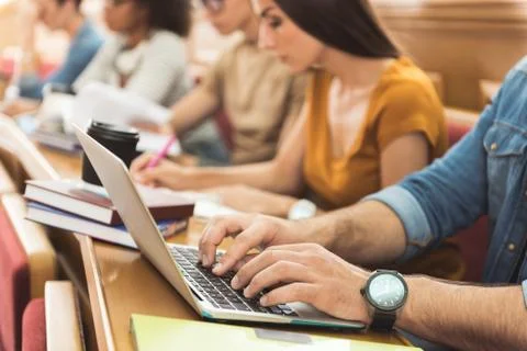 Young man studying with help of computer Foto stock